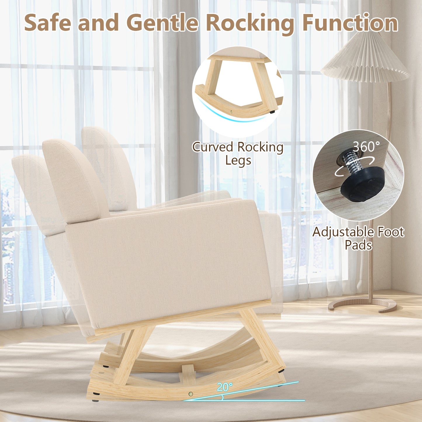 Upholstered Rocking Chair with Solid Wood Base