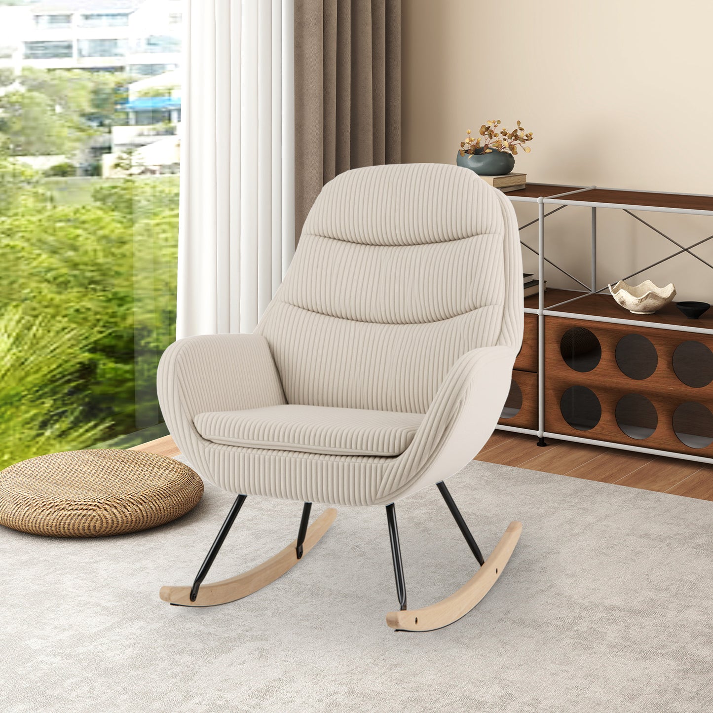 Upholstered Rocking Chair with Padded Seat and Backrest