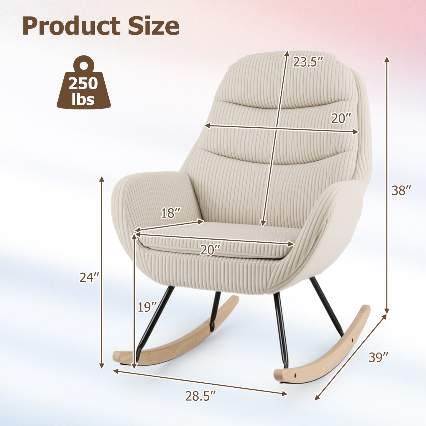 Upholstered Rocking Chair with Padded Seat and Backrest