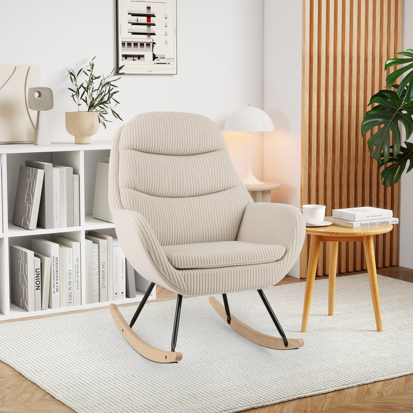 Upholstered Rocking Chair with Padded Seat and Backrest