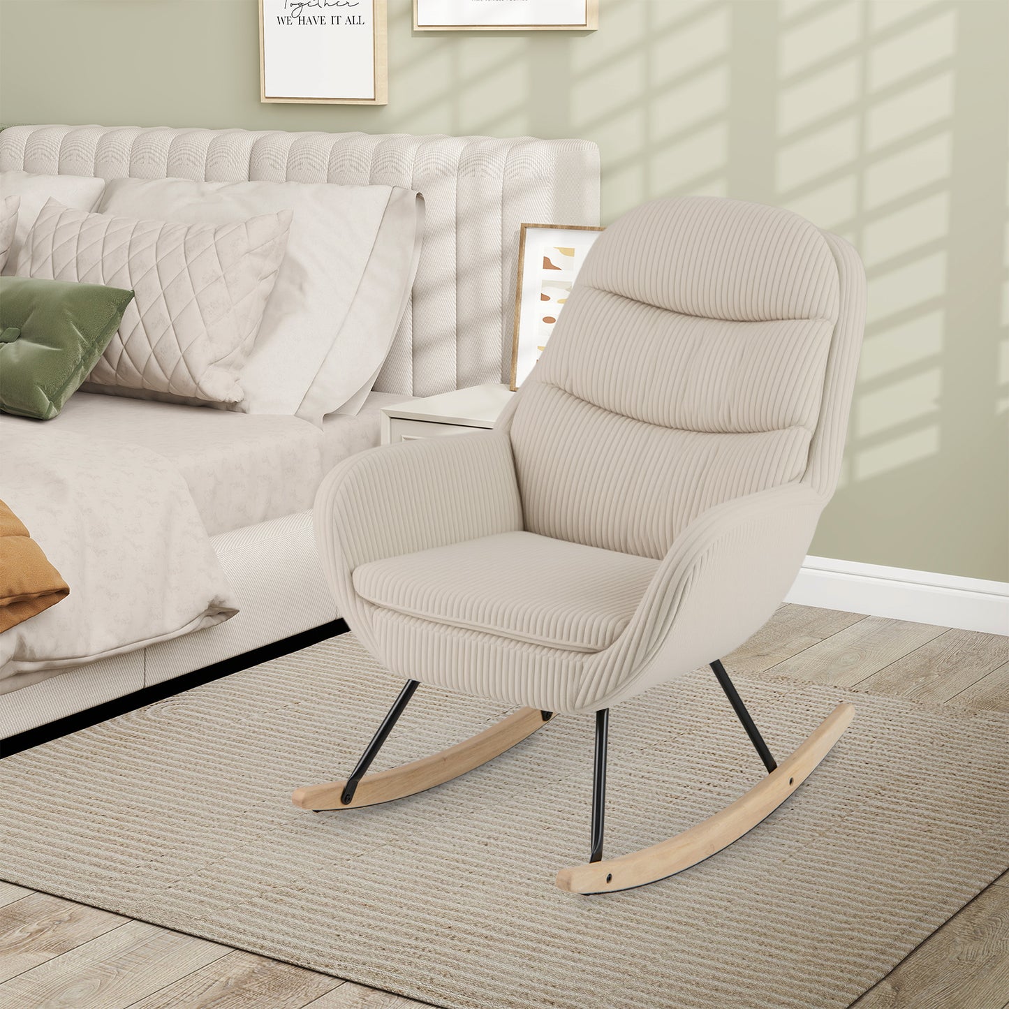 Upholstered Rocking Chair with Padded Seat and Backrest