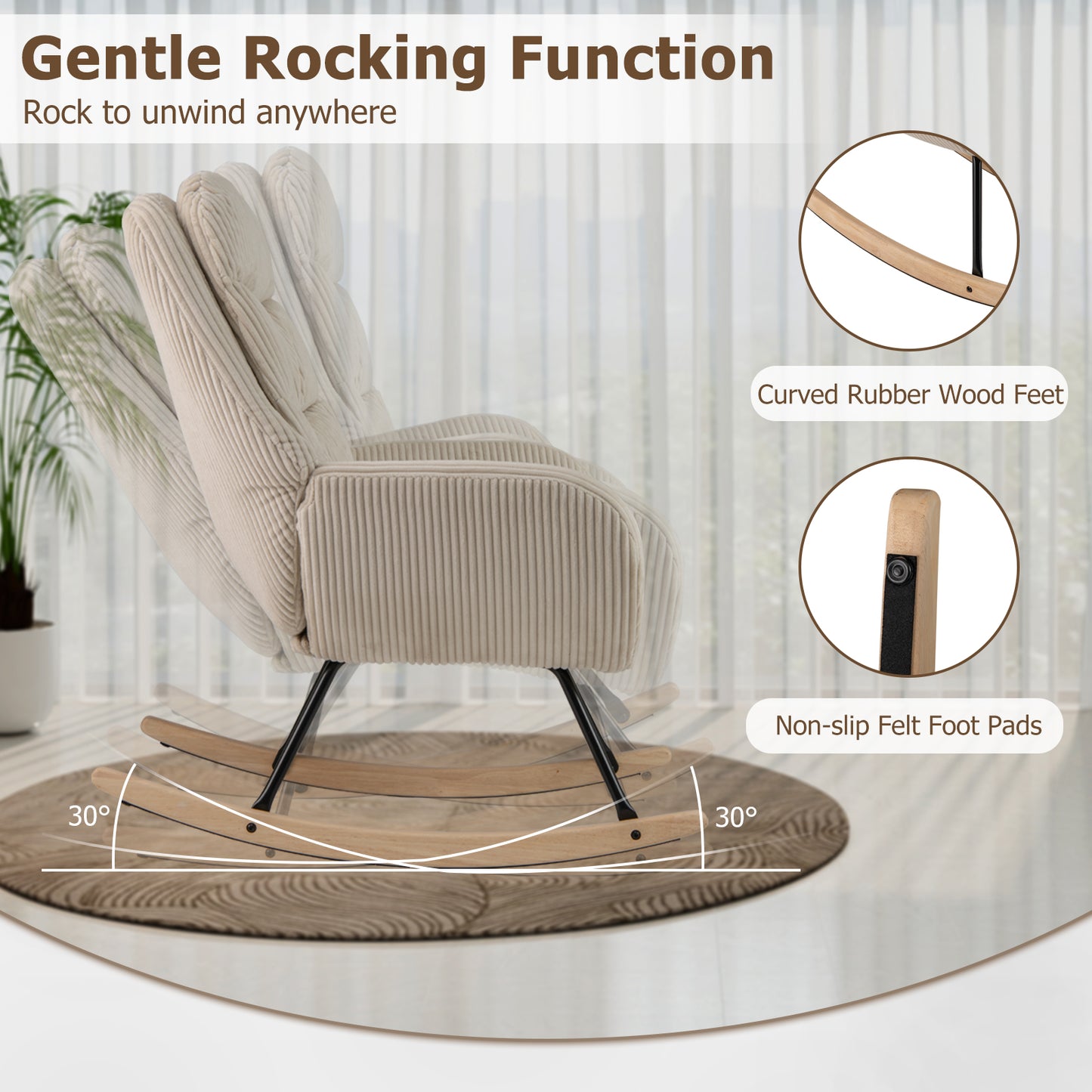 Upholstered Rocking Chair with Padded Seat and Backrest