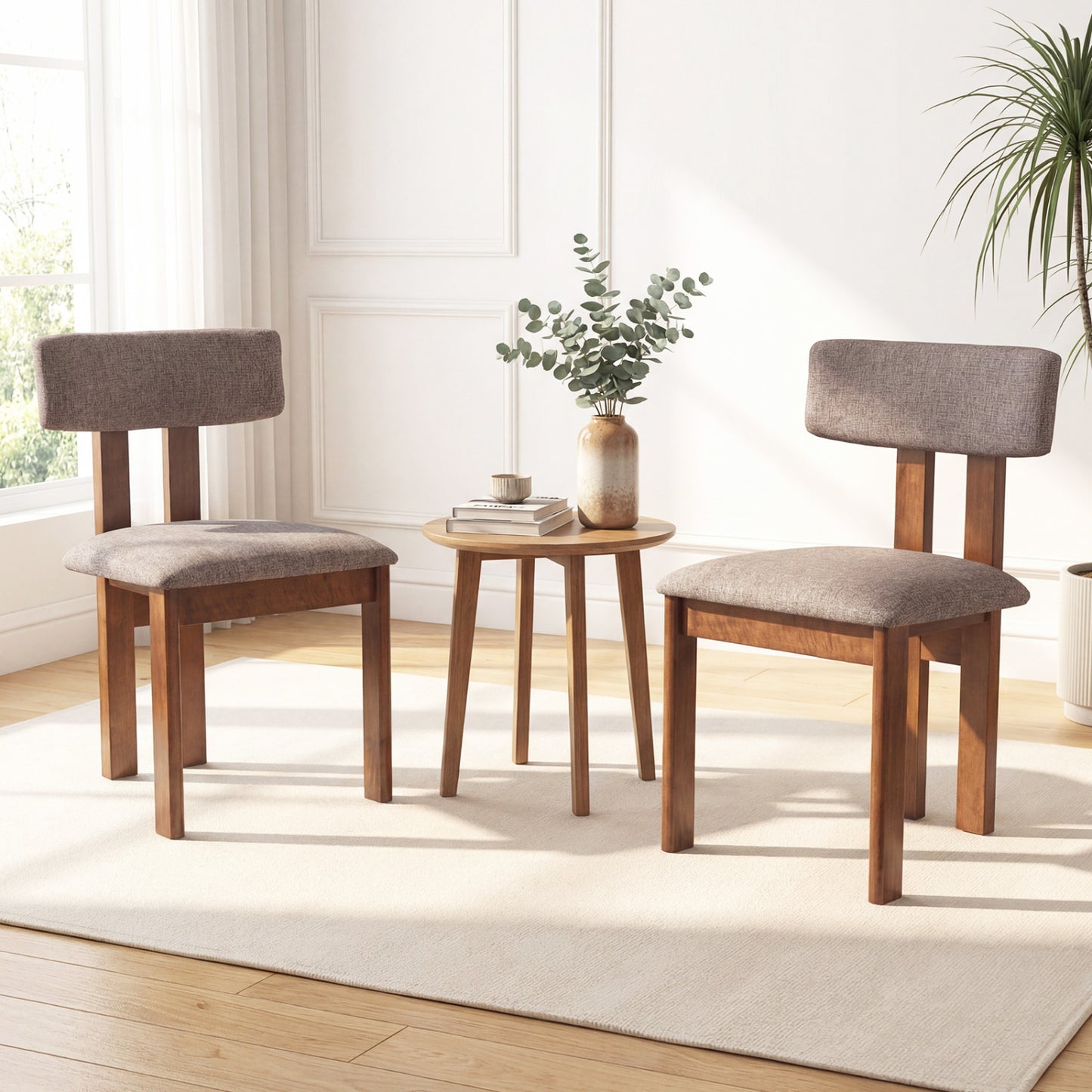 Upholstered Dining Chairs Set of 2 with Curved Backrest
