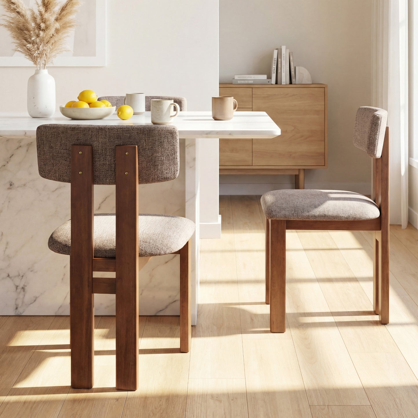 Upholstered Dining Chairs Set of 2 with Curved Backrest