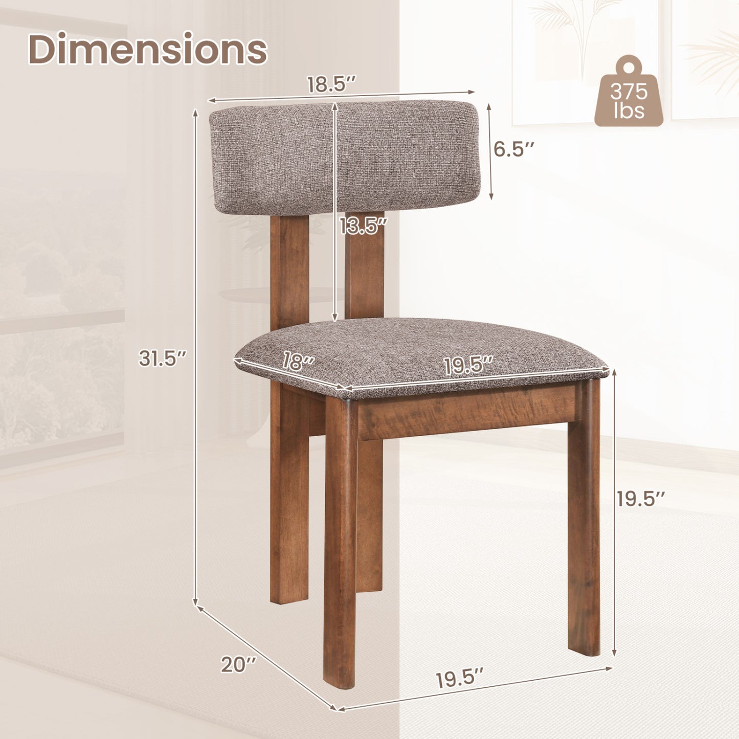 Upholstered Dining Chairs Set of 2 with Curved Backrest