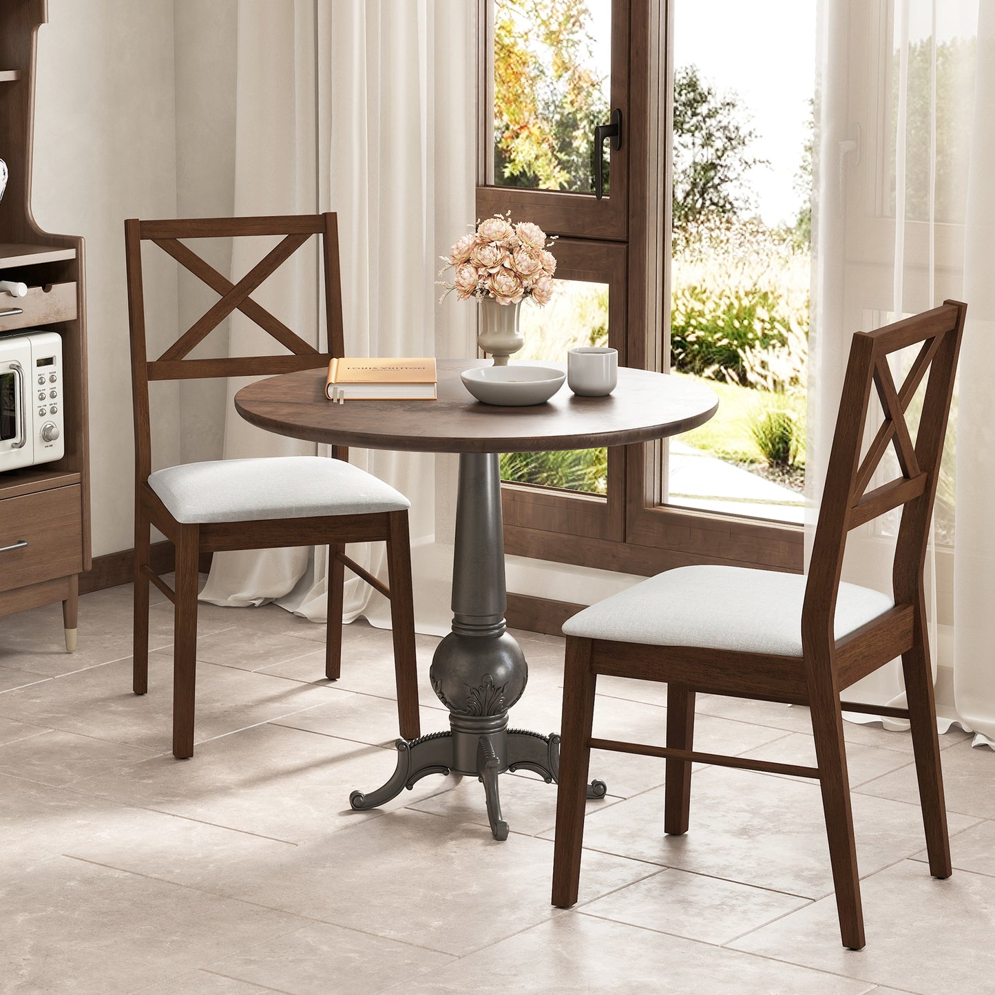 Upholstered Dining Chairs Set of 2 with Rubber Wood Frame