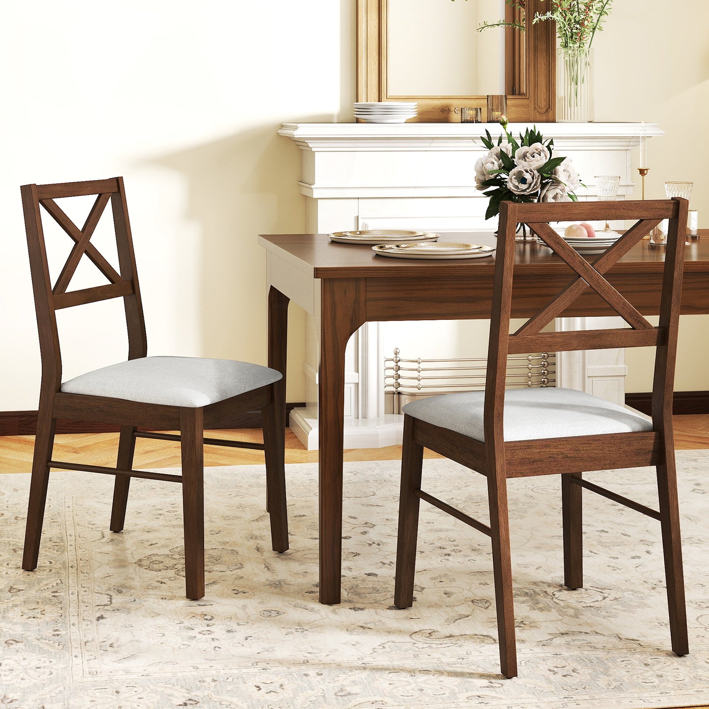 Upholstered Dining Chairs Set of 2 with Rubber Wood Frame