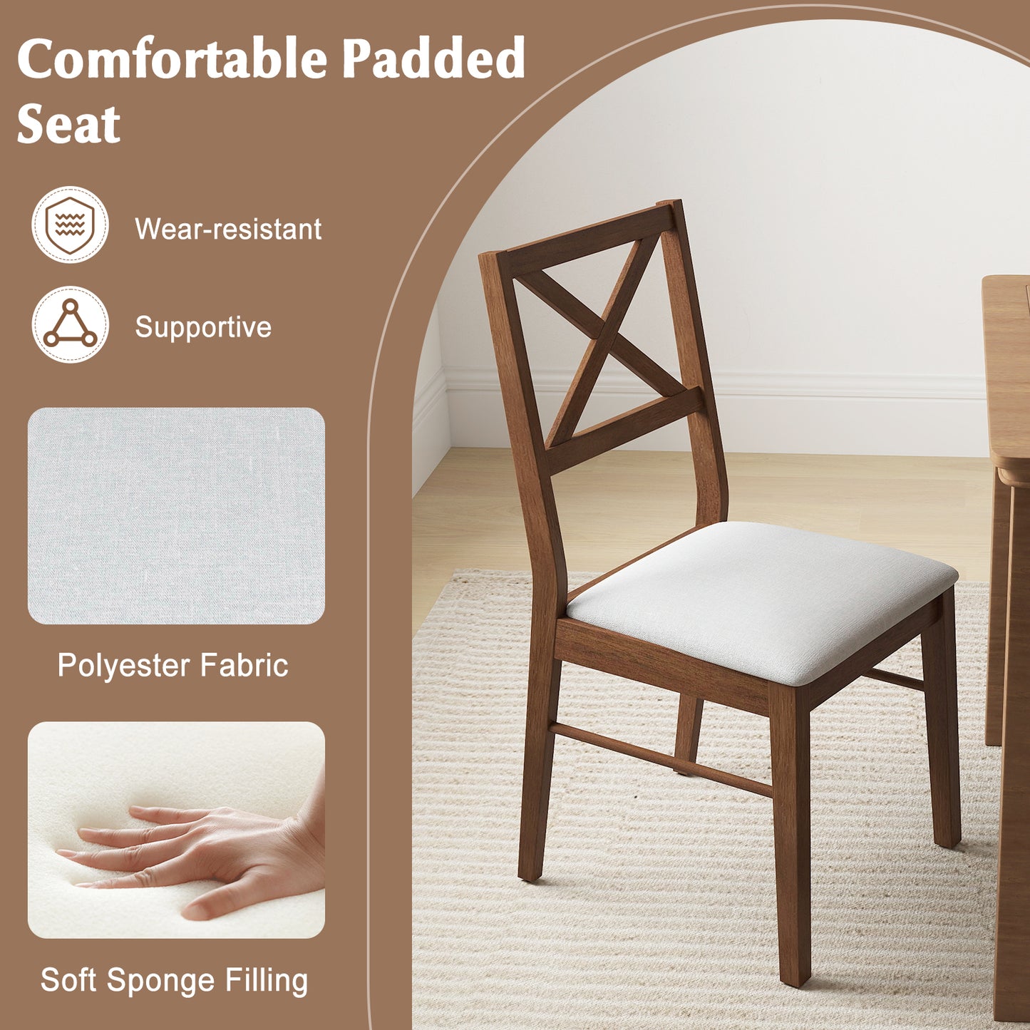 Upholstered Dining Chairs Set of 2 with Rubber Wood Frame
