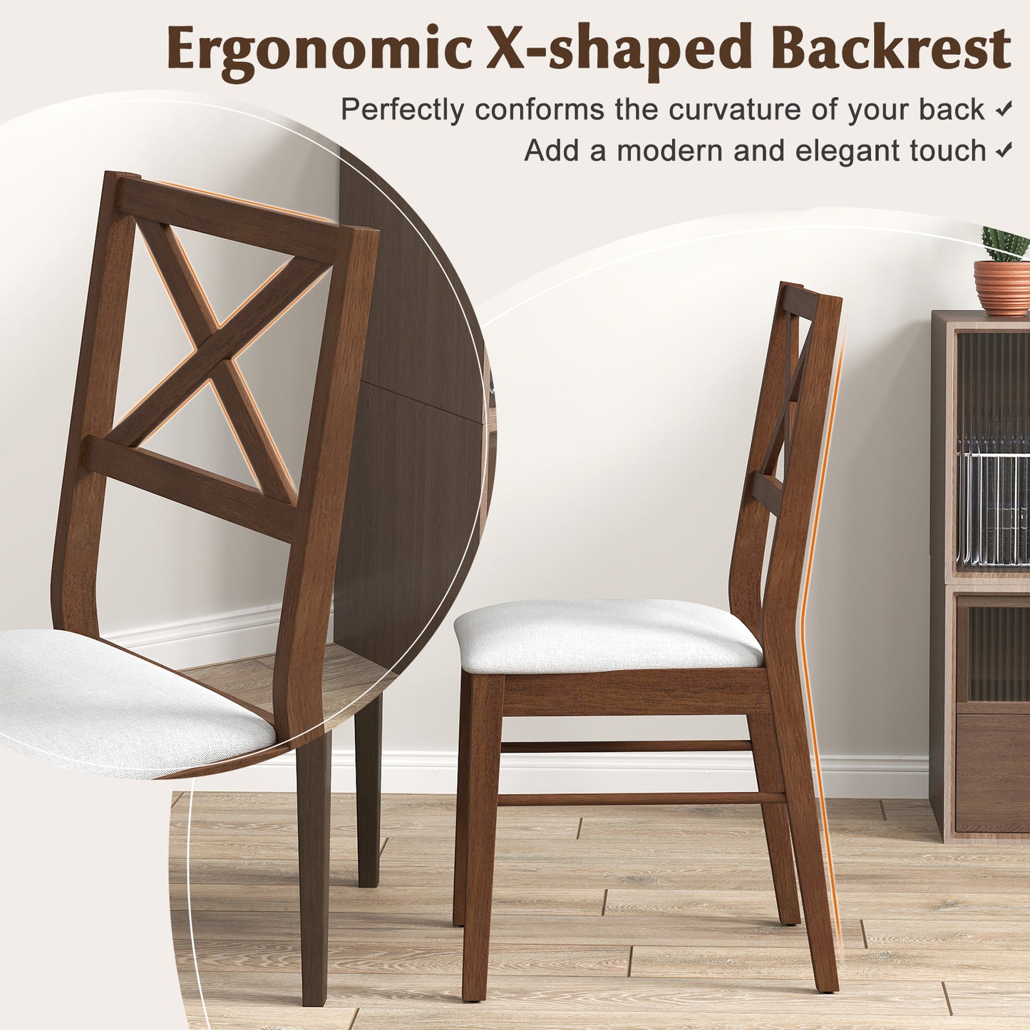 Upholstered Dining Chairs Set of 2 with Rubber Wood Frame