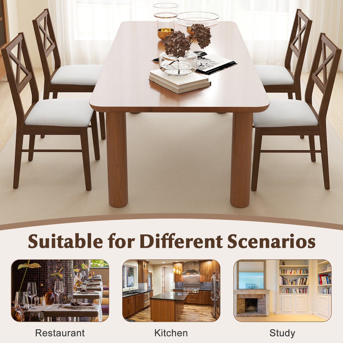 Upholstered Dining Chairs Set of 2 with Rubber Wood Frame