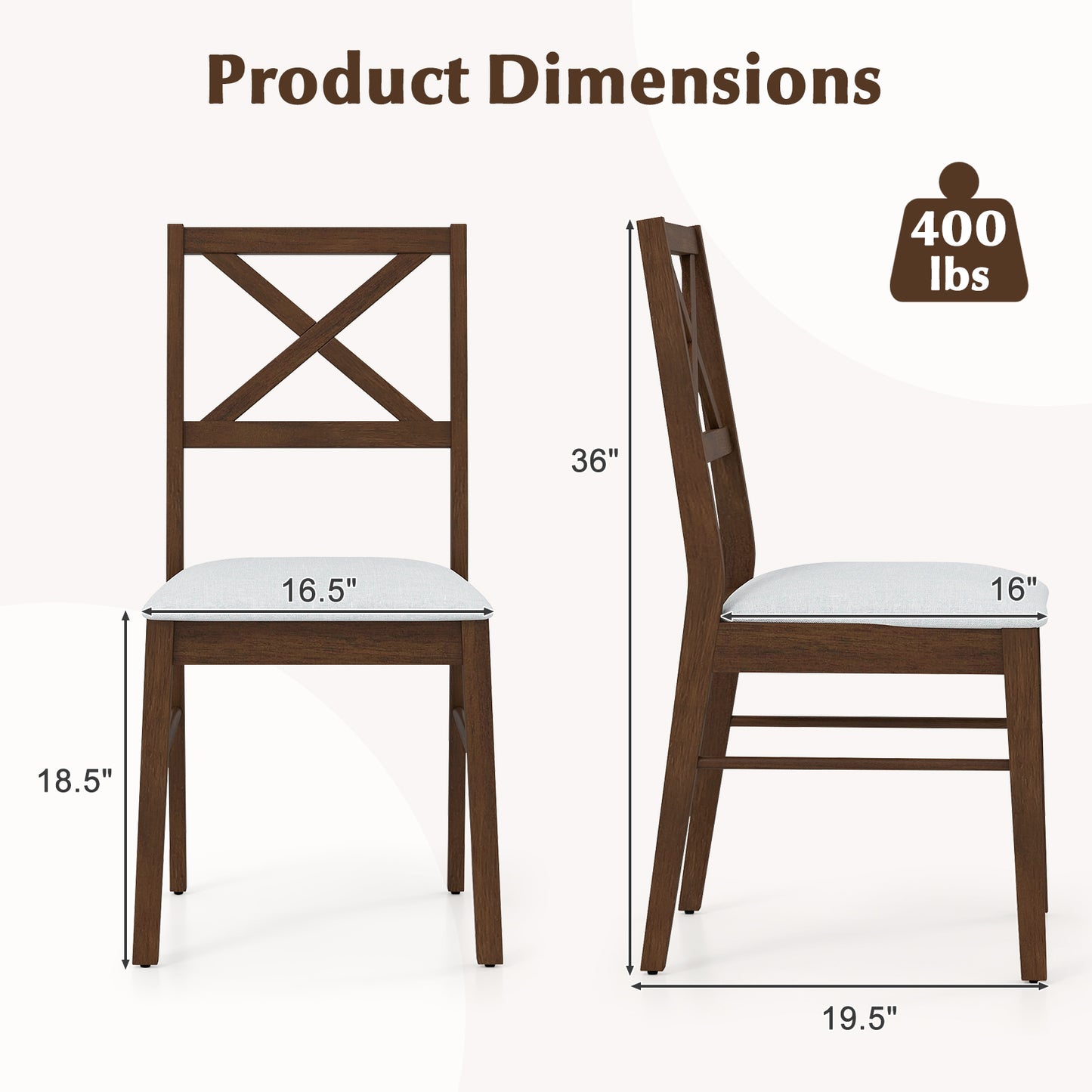 Upholstered Dining Chairs Set of 2 with Rubber Wood Frame