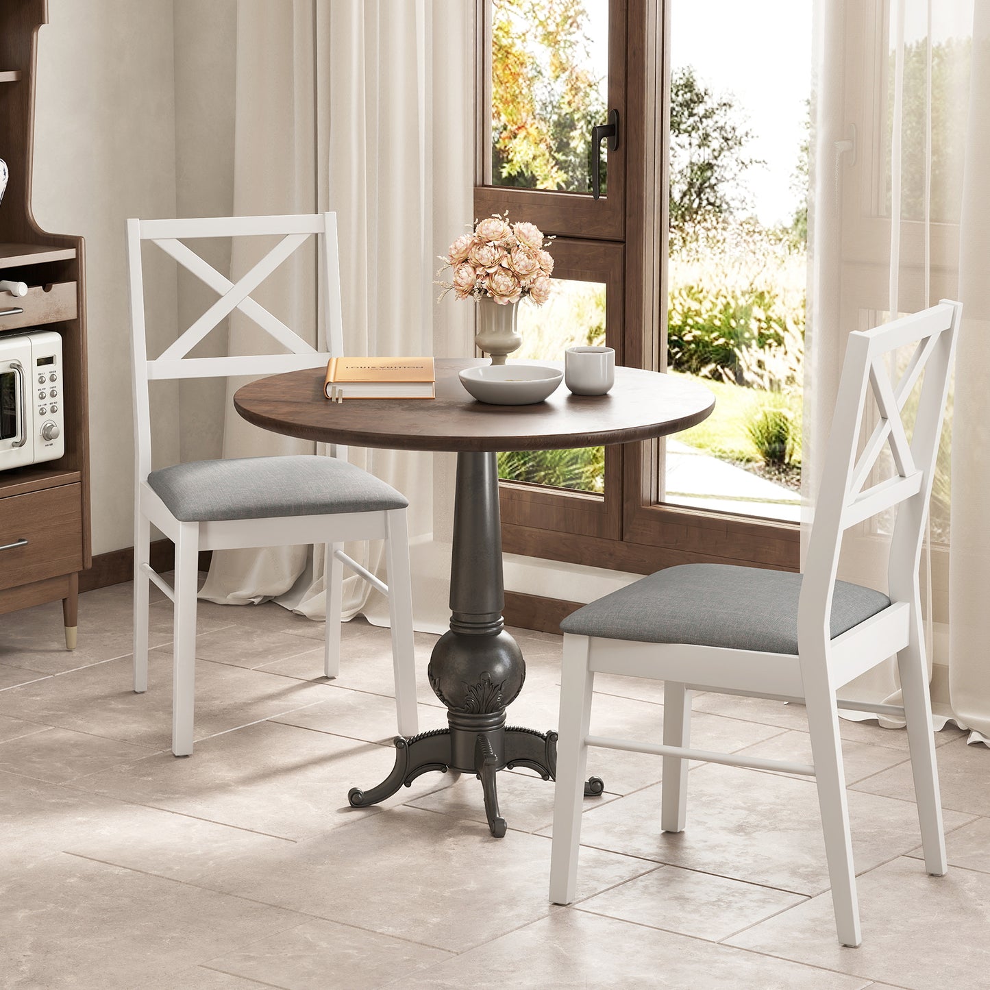 Upholstered Dining Chairs Set of 2 with Rubber Wood Frame