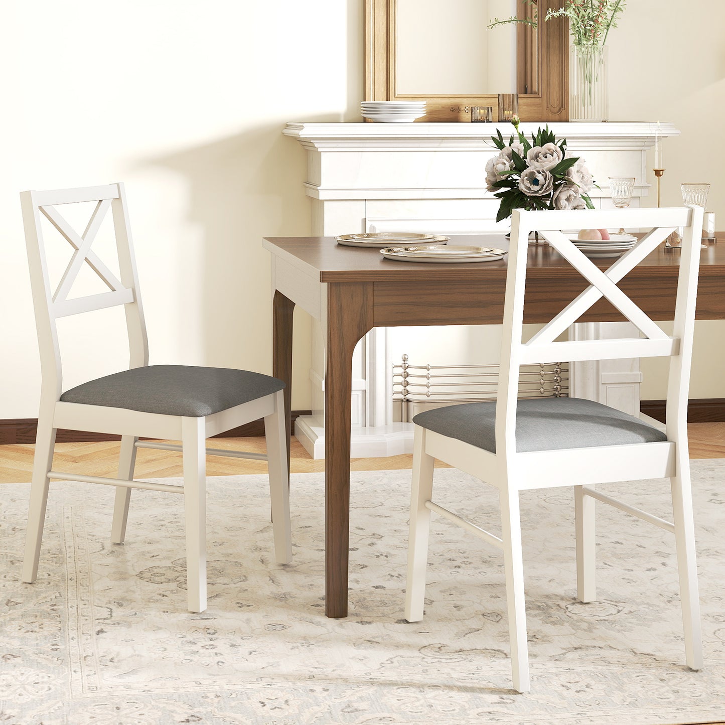 Upholstered Dining Chairs Set of 2 with Rubber Wood Frame