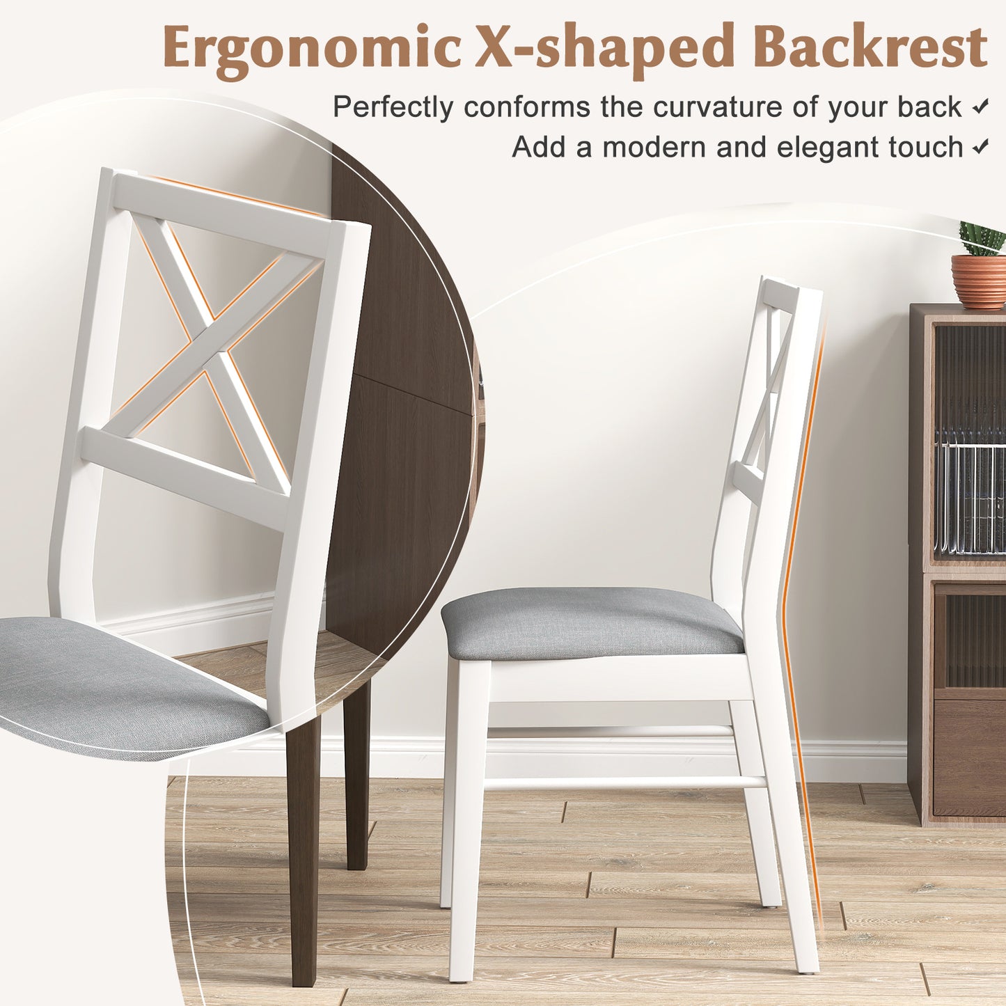 Upholstered Dining Chairs Set of 2 with Rubber Wood Frame