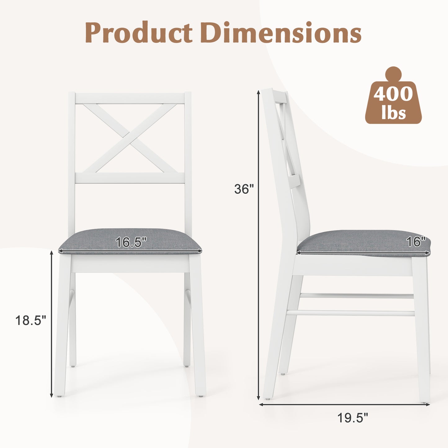 Upholstered Dining Chairs Set of 2 with Rubber Wood Frame