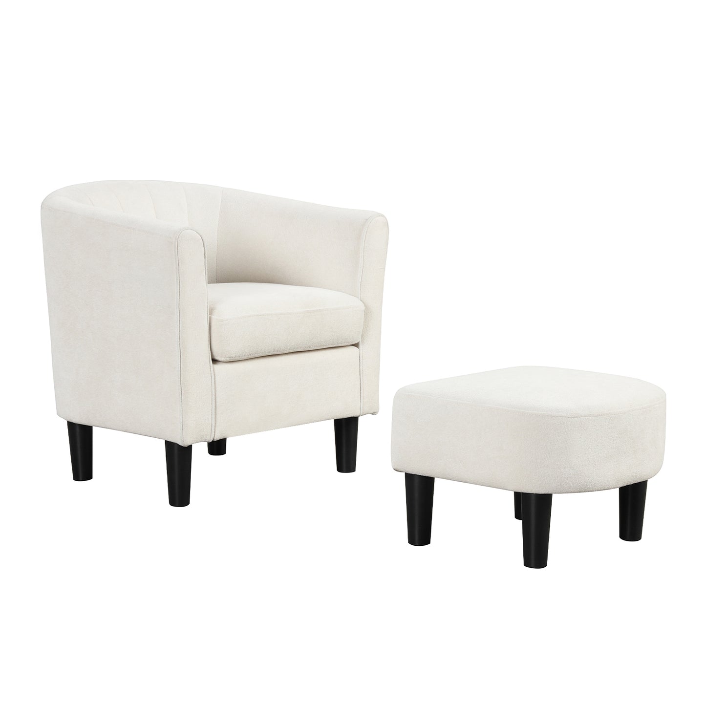 Upholstered Barrel Chair with Ottoman and Footrest