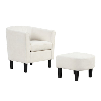 Upholstered Barrel Chair with Ottoman and Footrest