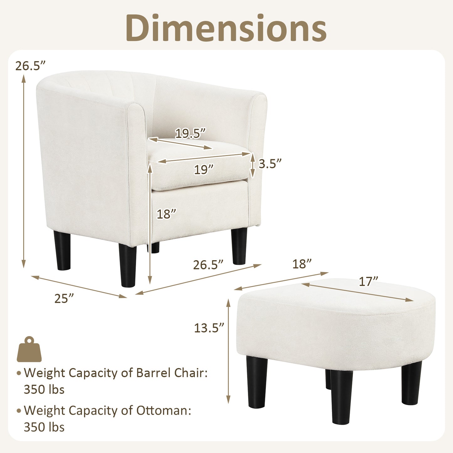 Upholstered Barrel Chair with Ottoman and Footrest