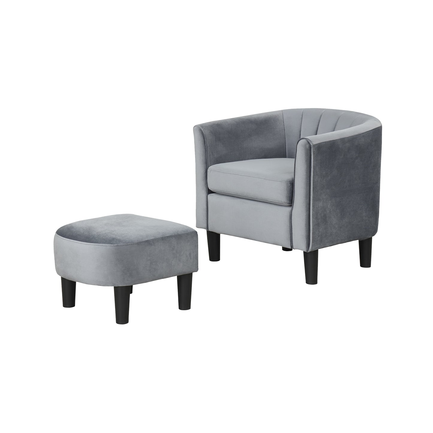 Upholstered Barrel Chair with Ottoman and Footrest