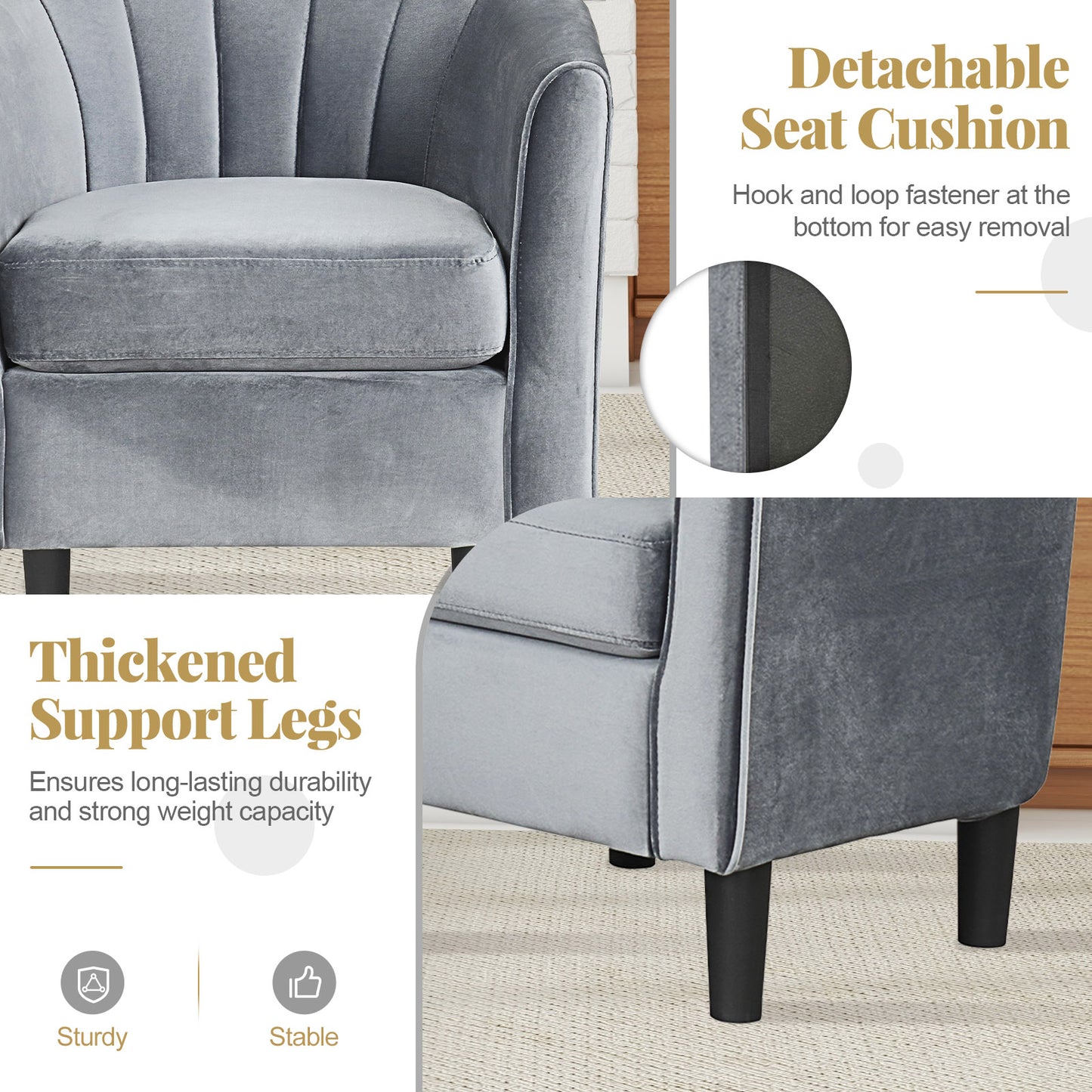 Upholstered Barrel Chair with Ottoman and Footrest