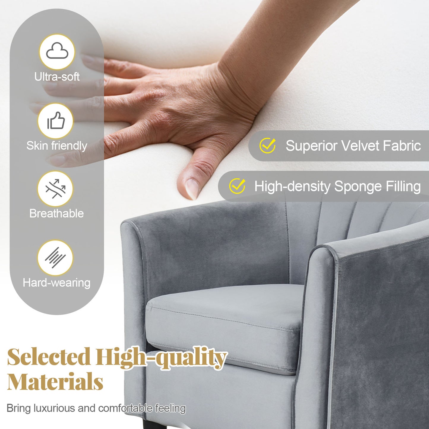 Upholstered Barrel Chair with Ottoman and Footrest