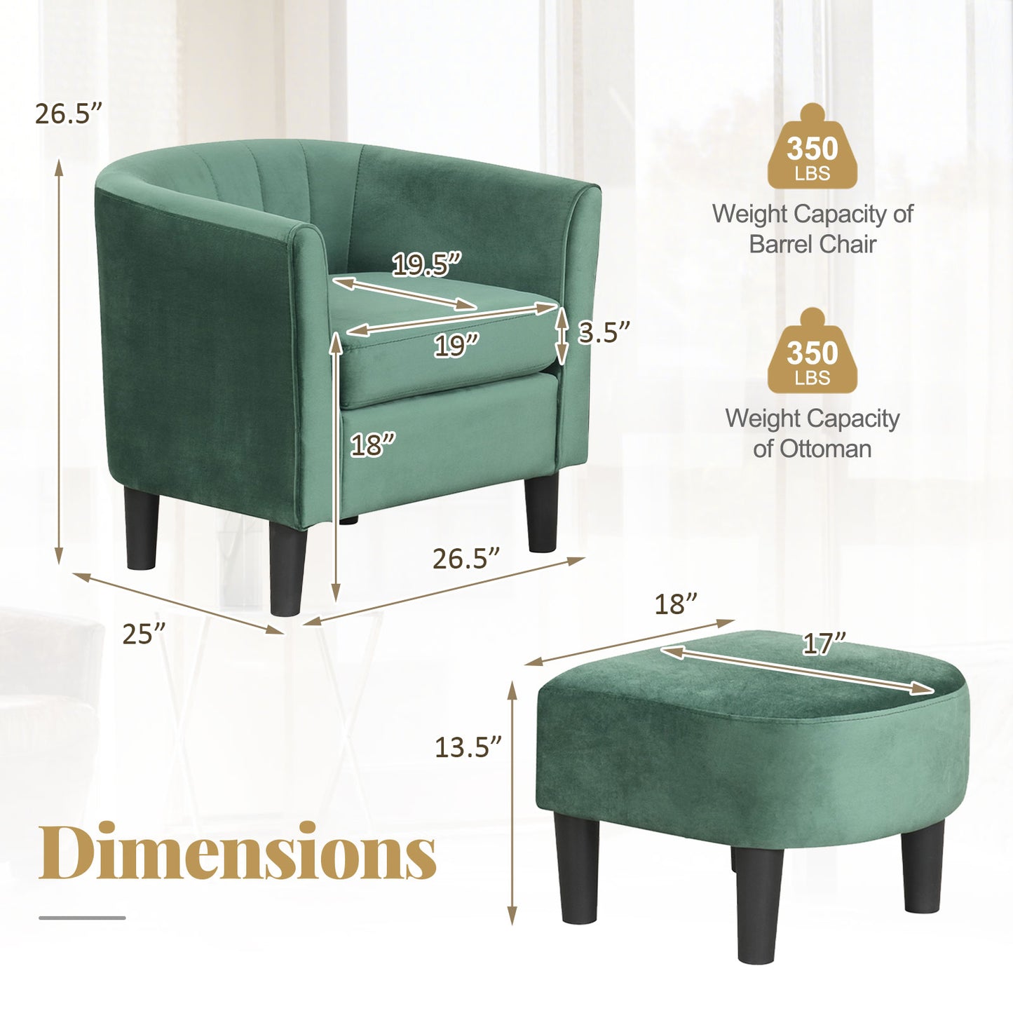 Upholstered Barrel Chair with Ottoman and Footrest