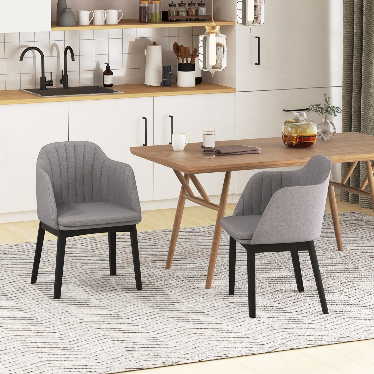 Velvet Dining Chairs Set of 2 with Curved Backrests