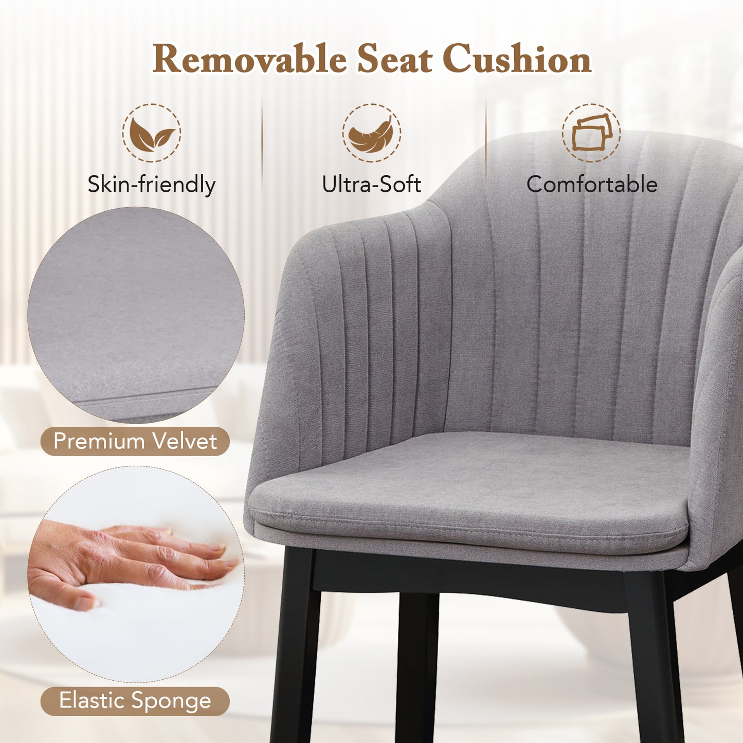 Velvet Dining Chairs Set of 2 with Curved Backrests