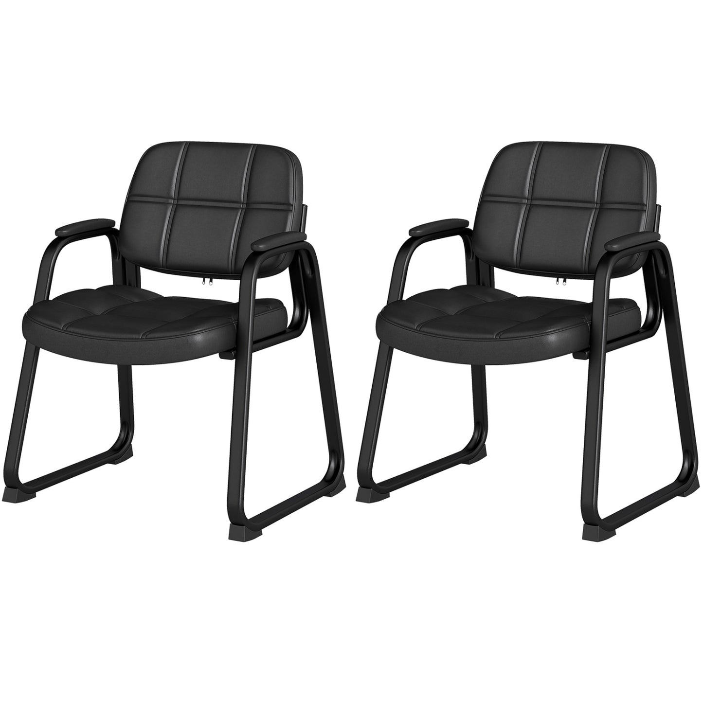 Guest Chair Set of 2 with Armrests - Black PU Leather