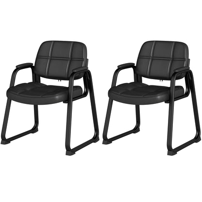 Guest Chair Set of 2 with Armrests - Black PU Leather