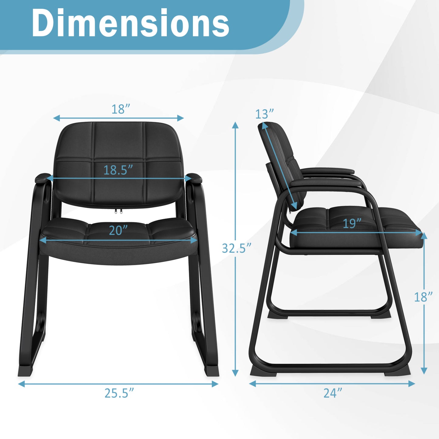 Guest Chair Set of 2 with Armrests - Black PU Leather