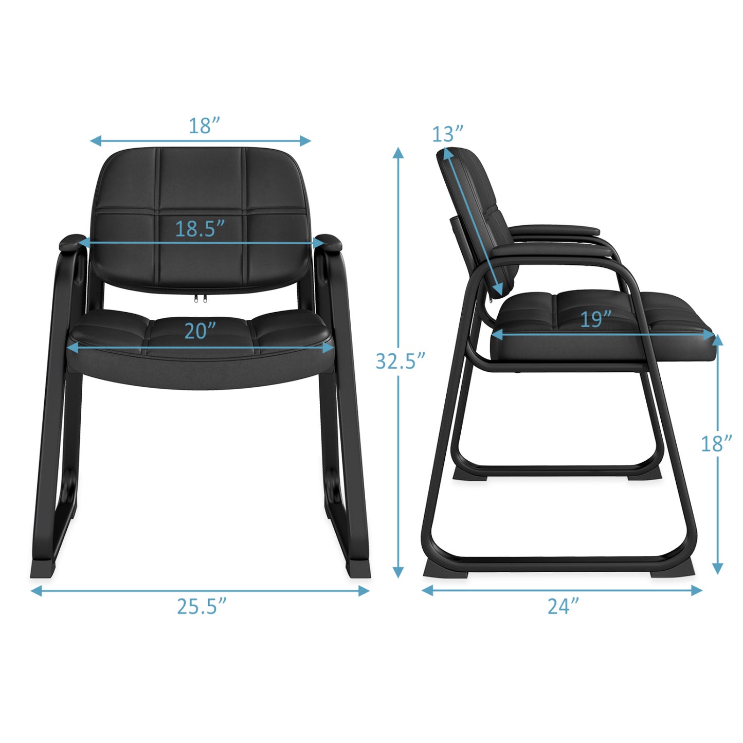 Guest Chair Set of 2 with Armrests - Black PU Leather