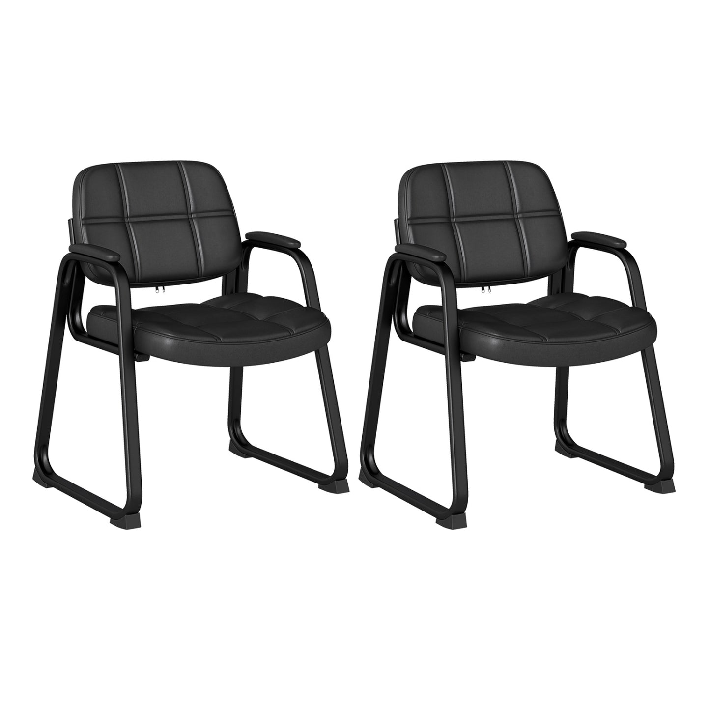 Guest Chair Set of 2 with Armrests - Black PU Leather