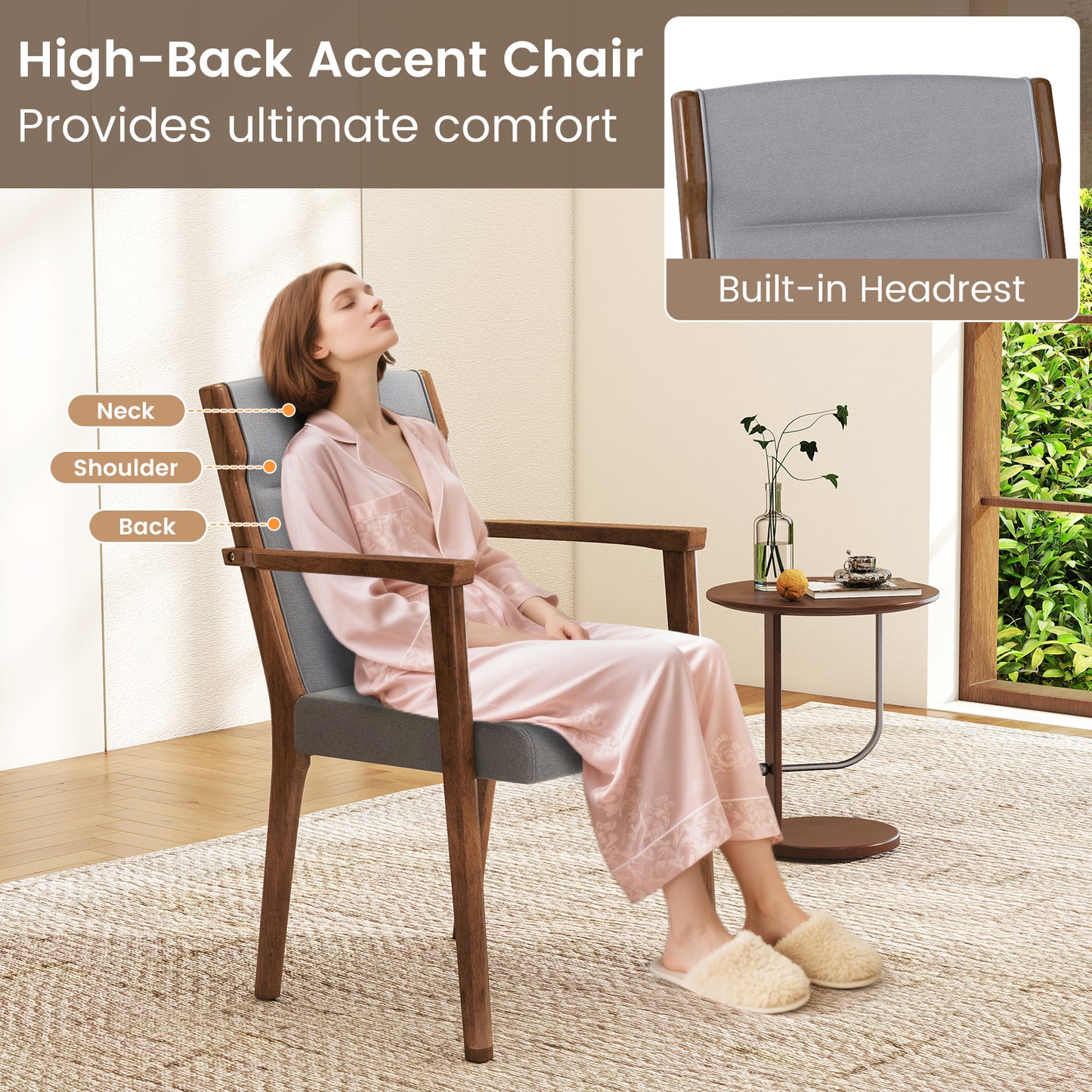 Upholstered Accent Chairs Set of 2 with High Back