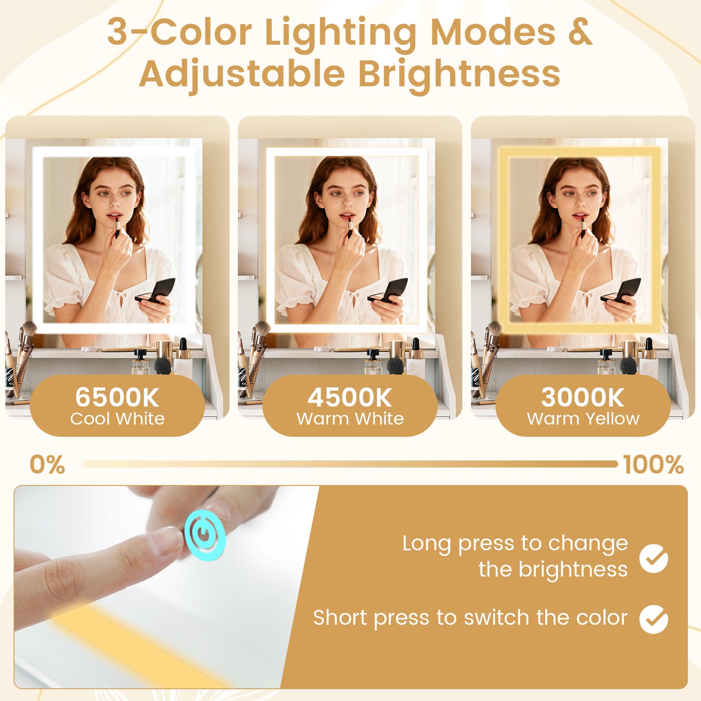 LED Lighted Makeup Vanity Desk with Stool and Charging Station