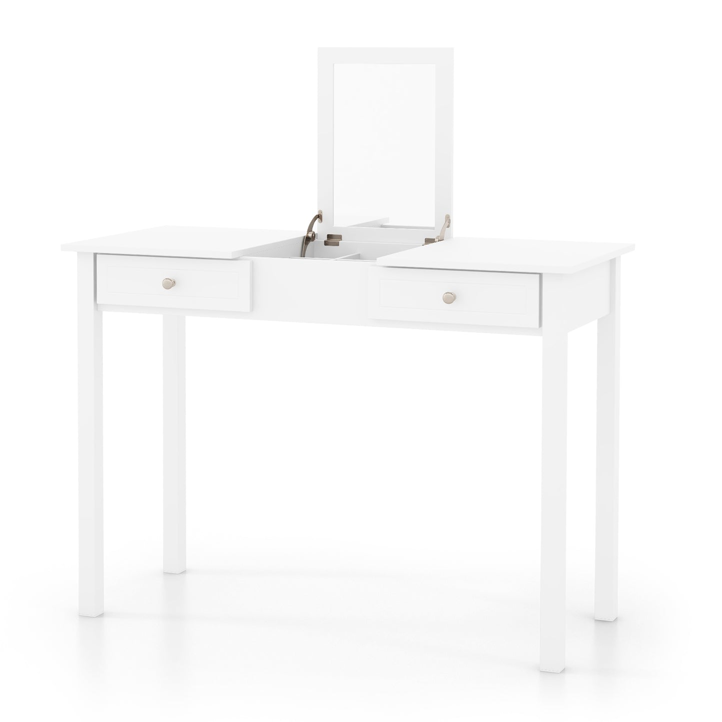 Flip Top Vanity Desk with Mirror and Drawers - White