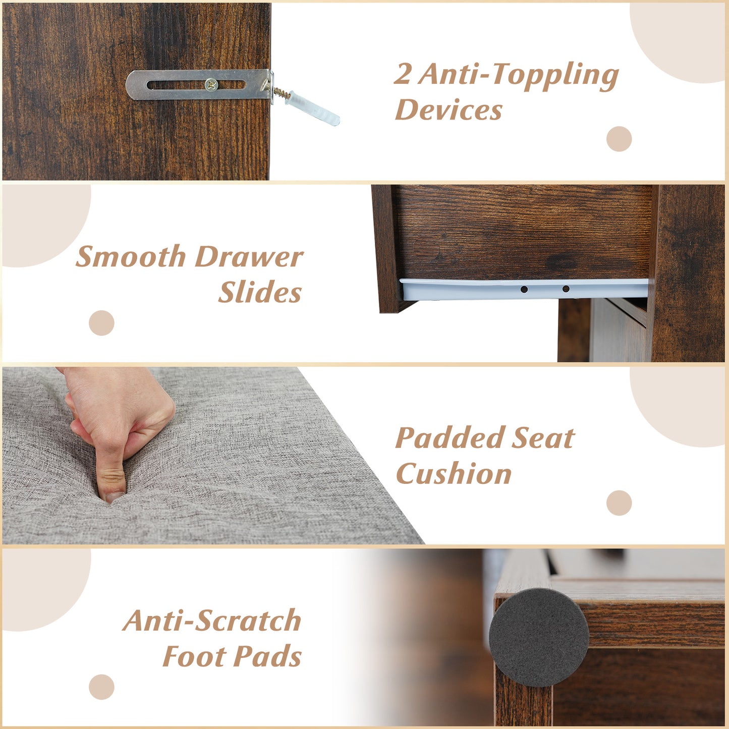 Makeup Vanity Desk with Lighted Mirror, Stool & Charging Station