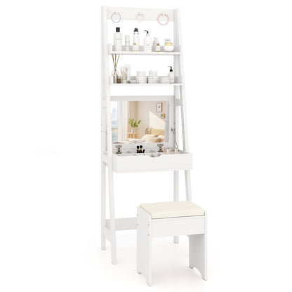 Vanity Desk Set with Flip Top Mirror and Cushioned Stool