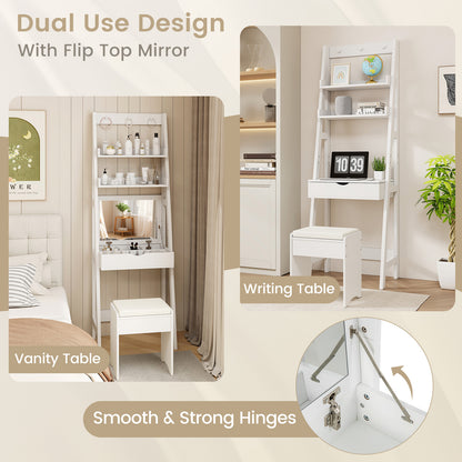 Vanity Desk Set with Flip Top Mirror and Cushioned Stool