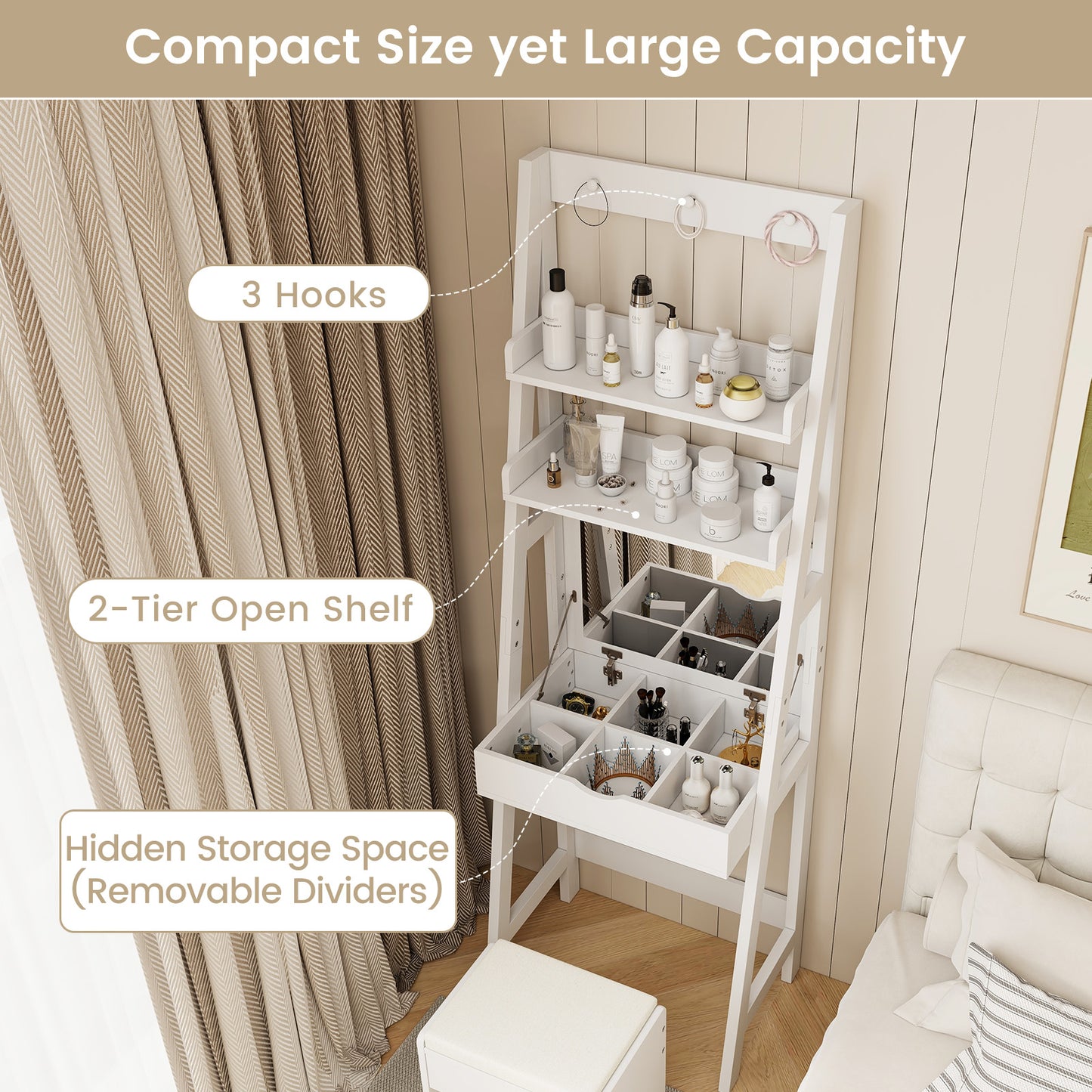 Vanity Desk Set with Flip Top Mirror and Cushioned Stool
