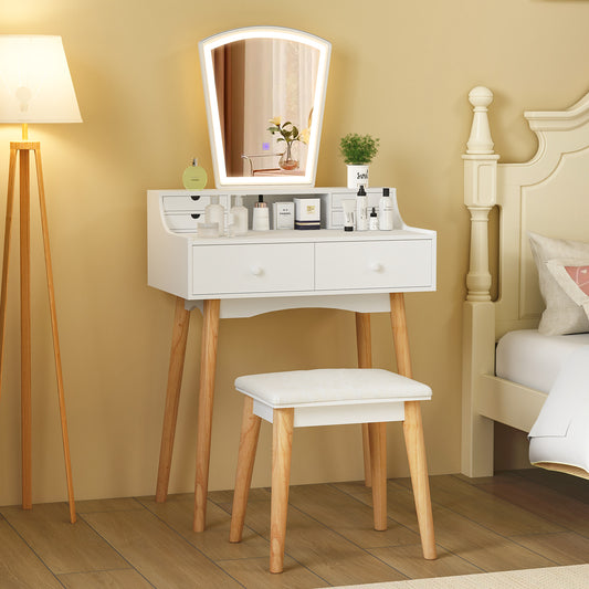 Vanity Desk Set with LED Lighted Mirror and 6 Drawers