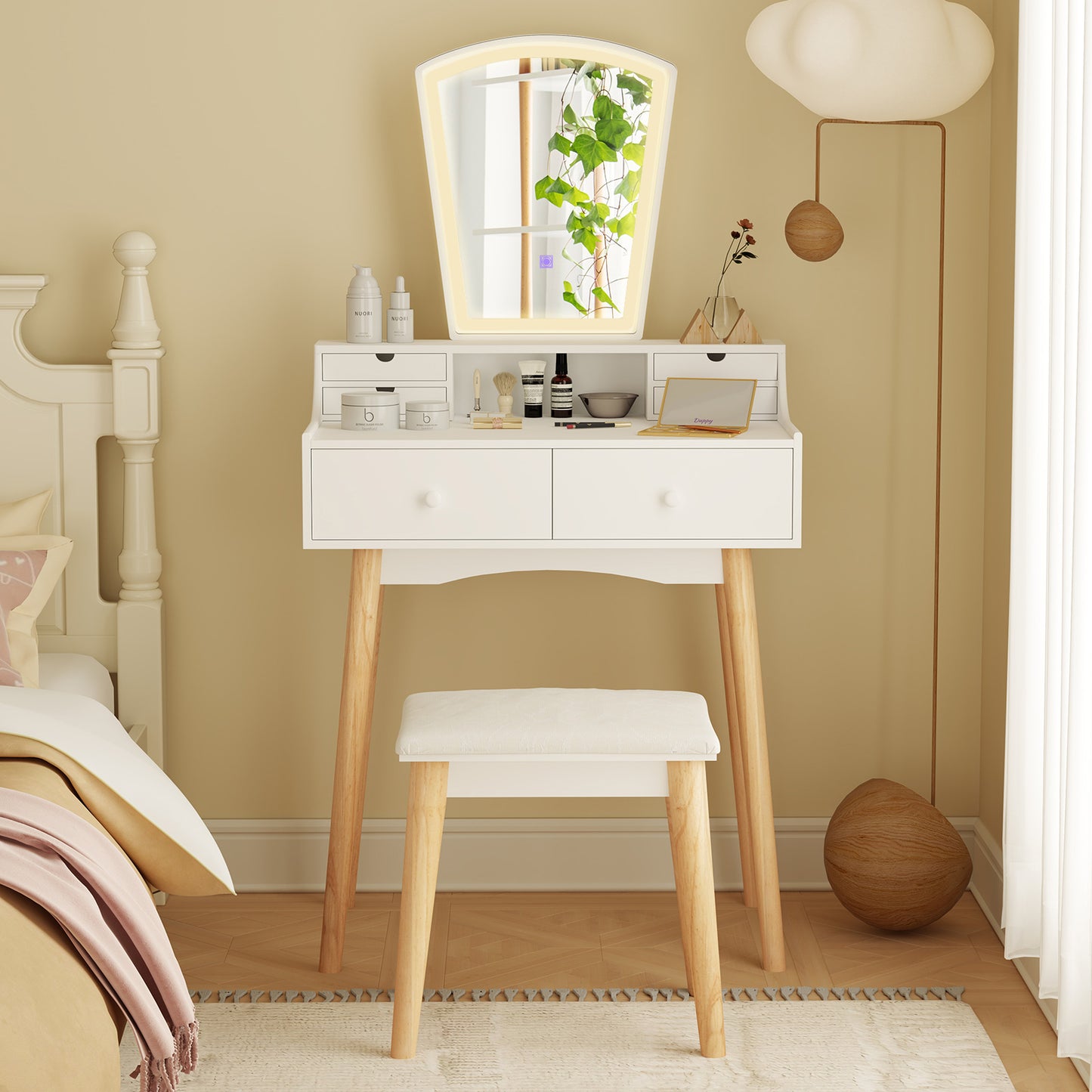 Vanity Desk Set with LED Lighted Mirror and 6 Drawers
