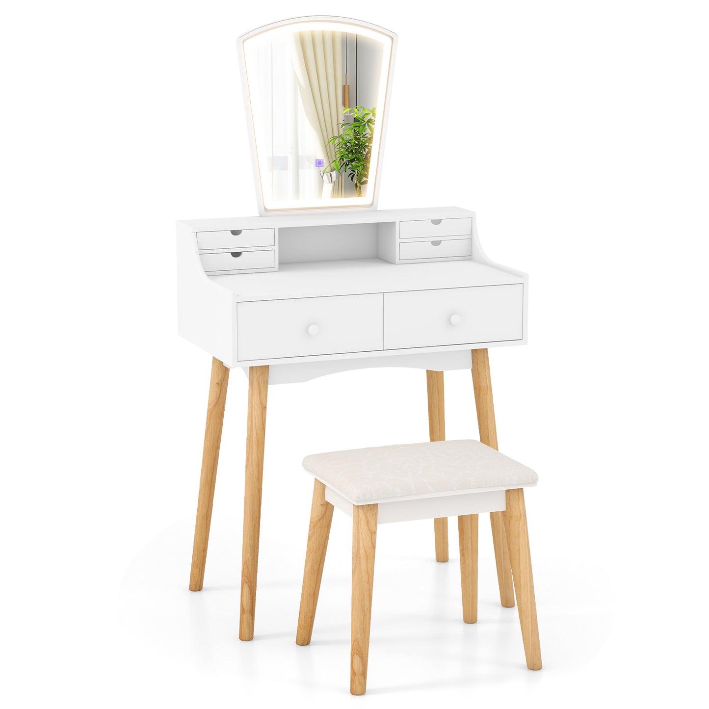 Vanity Desk Set with LED Lighted Mirror and 6 Drawers