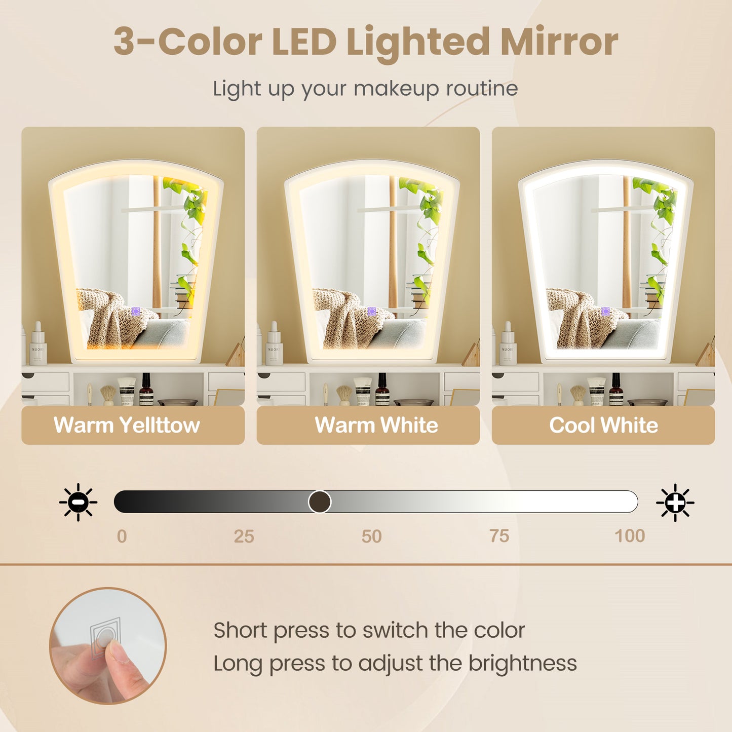Vanity Desk Set with LED Lighted Mirror and 6 Drawers
