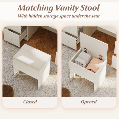 Makeup Vanity Desk with Lighted Mirror and Stool Set