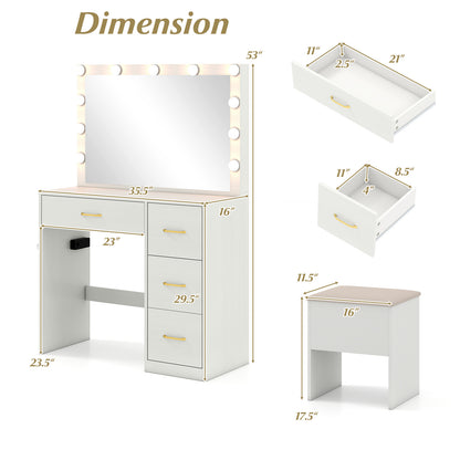 Makeup Vanity Desk with Lighted Mirror and Power Outlets