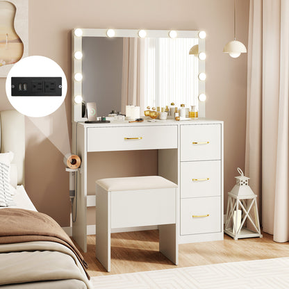 Makeup Vanity Desk with Lighted Mirror and Power Outlets