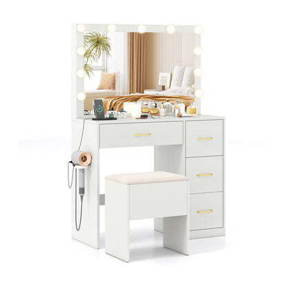 Makeup Vanity Desk with Lighted Mirror and Power Outlets