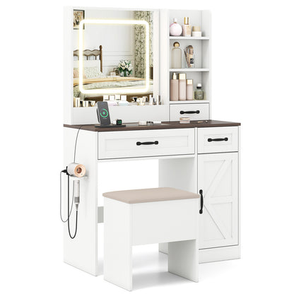 Makeup Vanity Desk with Lighted Mirror and Charging Station