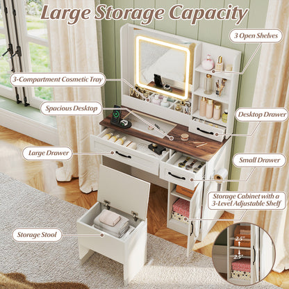 Makeup Vanity Desk with Lighted Mirror and Charging Station
